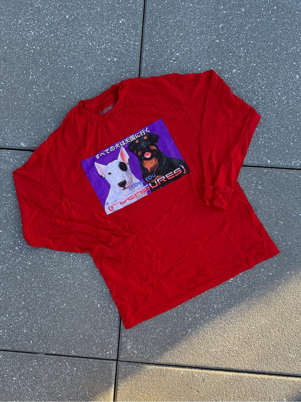 Pleasures red long sleeve dog I love you shirt